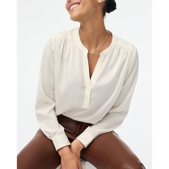 NEW J. Crew Women’s XXL Ivory Shadow-striped long-sleeve popover placket blouse - Picture 1 of 9